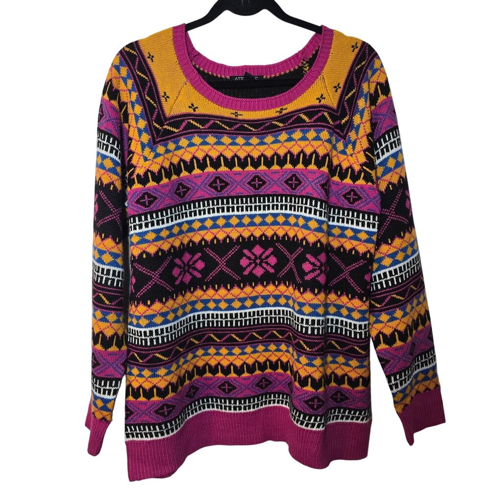 Attitudes By Renee Global Illusions‎ Fair Isle Sweater Crewneck Women's Large